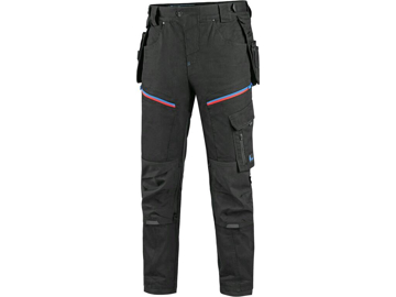 Obrázek CXS LEONIS Pracovní kalhoty černé s modro/červenými doplňky